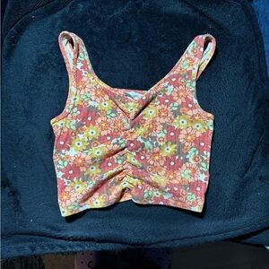 Colsie Floral Crop Top - Red and Yellow